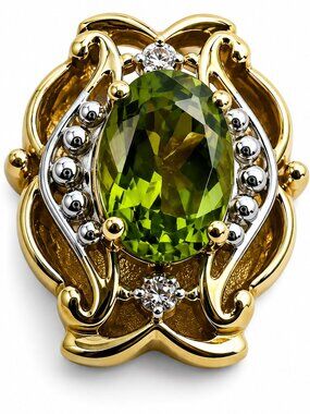 Richard Klein 14K Gold Peridot Diamond Slide Bracelet Charm Pendant 3.18g